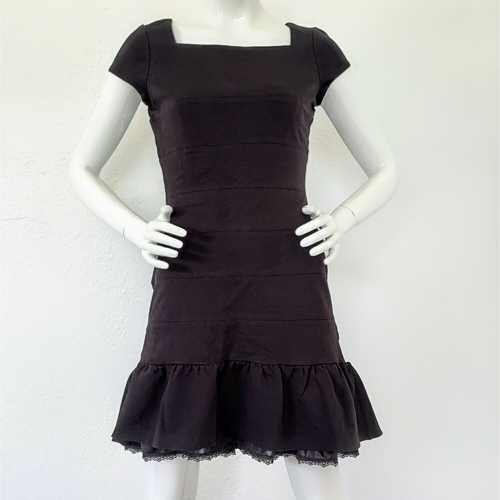 WHBM Banded Exposed Lace Slip Black Ruffle Bodycon Cottagecore Dress Goth Size 4